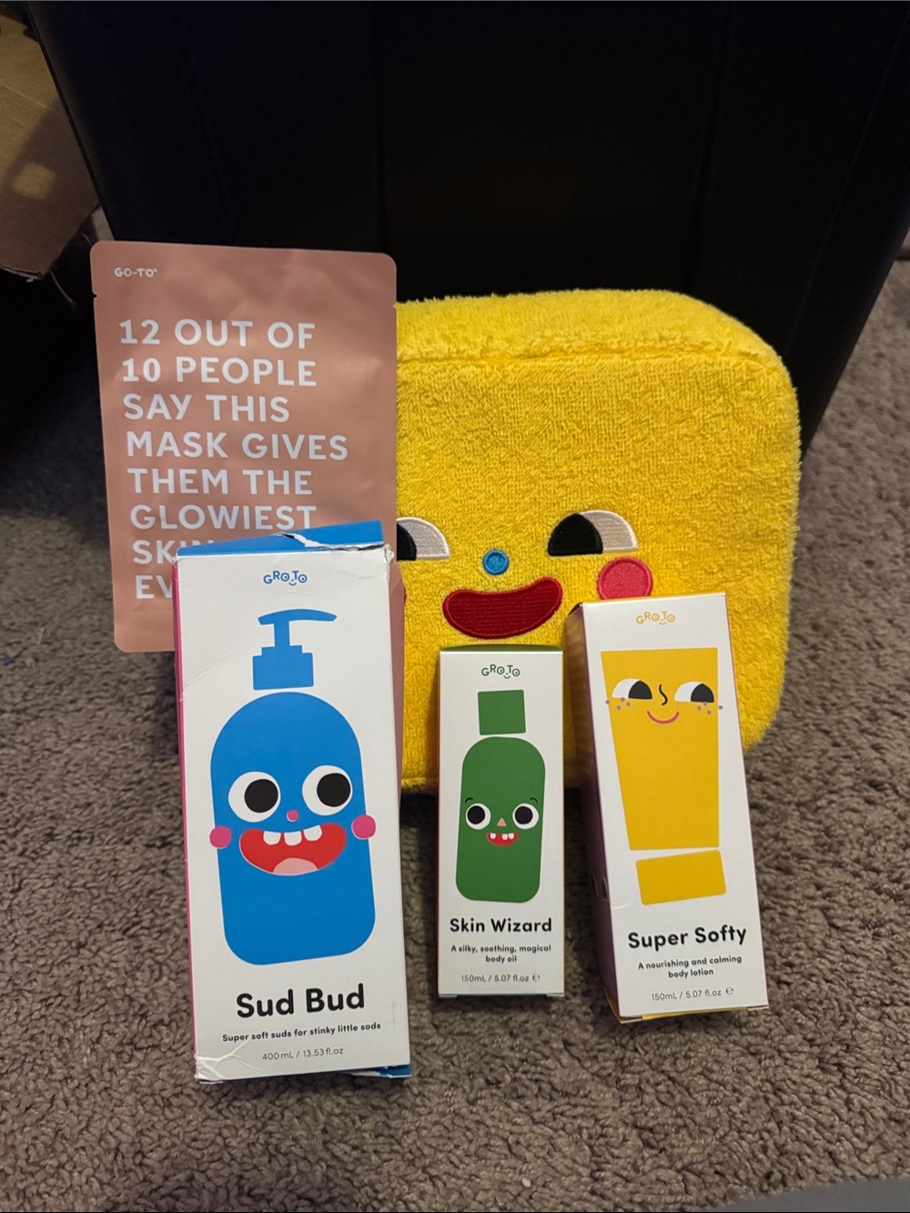 Gro toKids Bath Trio with Yellow Plush Pouch — Blue, Green & Yellow
